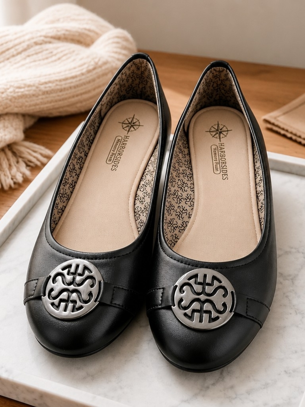 Harborsides Memory Foam Black Comfort Slip On Flats Size 9